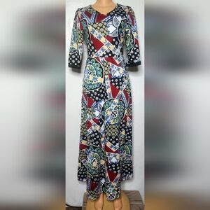C-SY Retro Hippie Black Red Paisley Geometric Maxi Dress NWT Sz Med